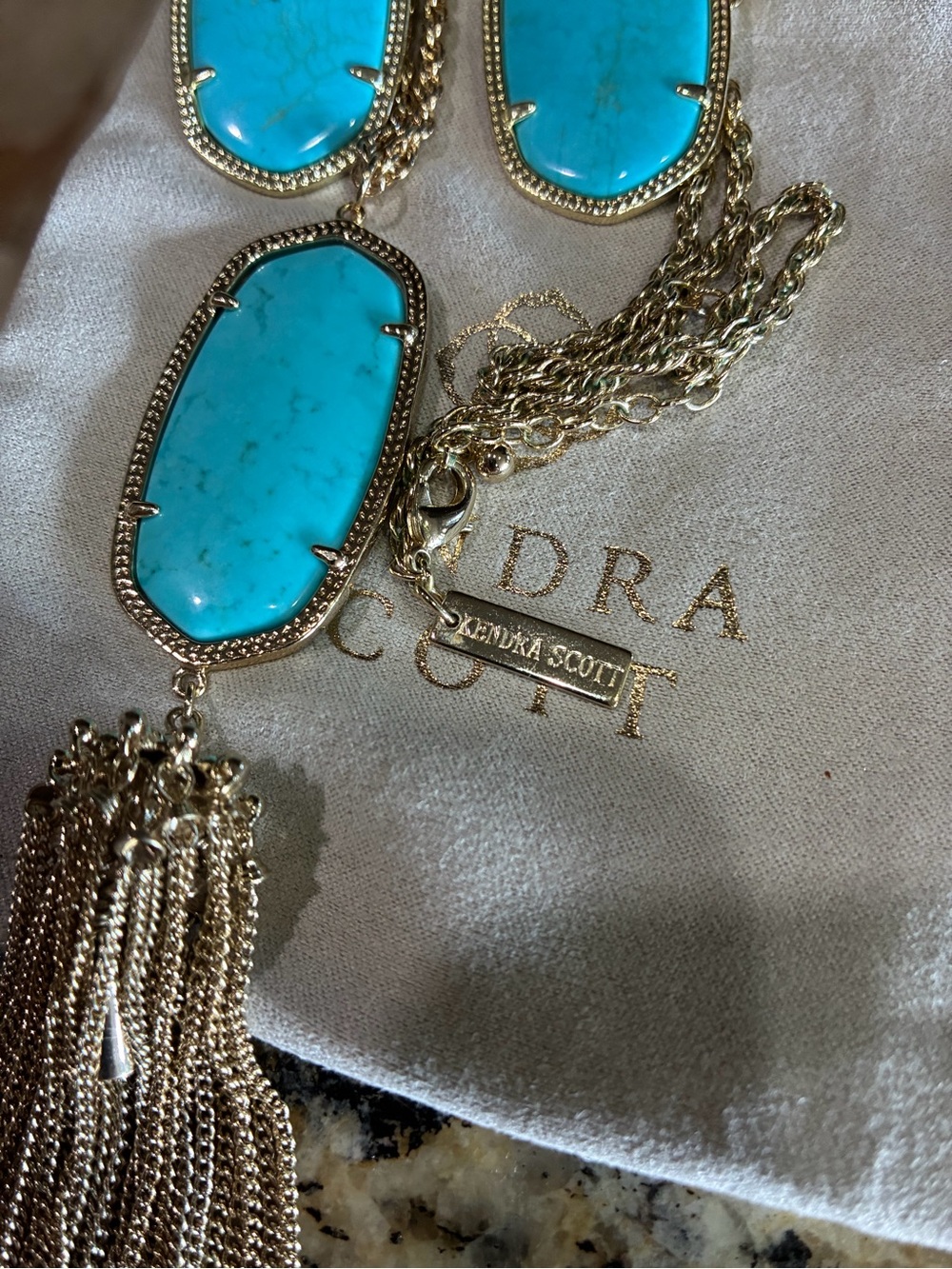 Kendra Scott 2-pc set gold and turquoise vintage Rayne and Danielle - Picture 3 of 6
